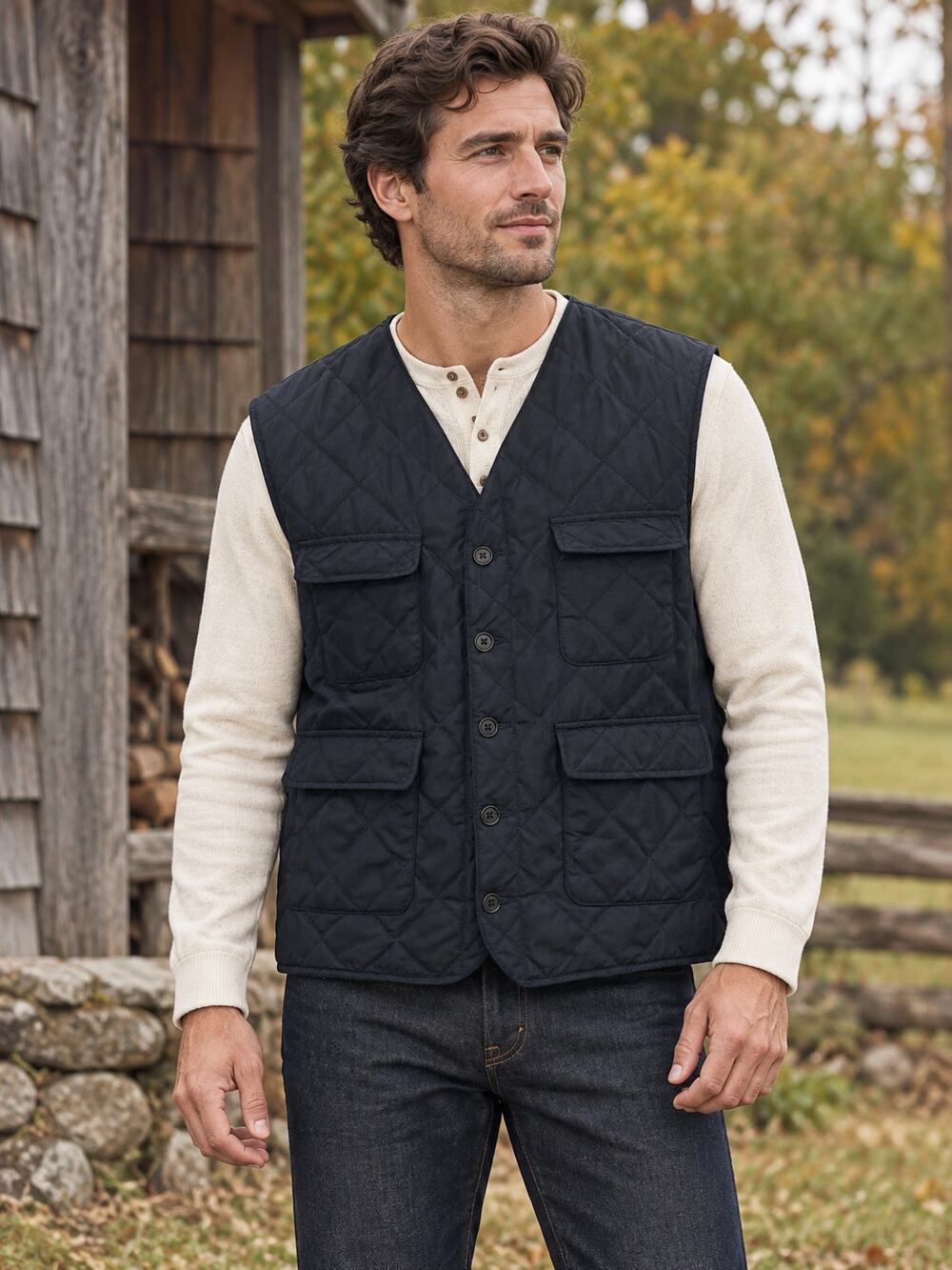 Vintage Banana Republic Black Quilted Multi-Pocket Vest Size L